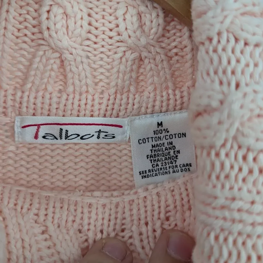 Vintage Talbots 100% Cotton Peach Cable Knit Turtleneck Sweater Women’s Medium